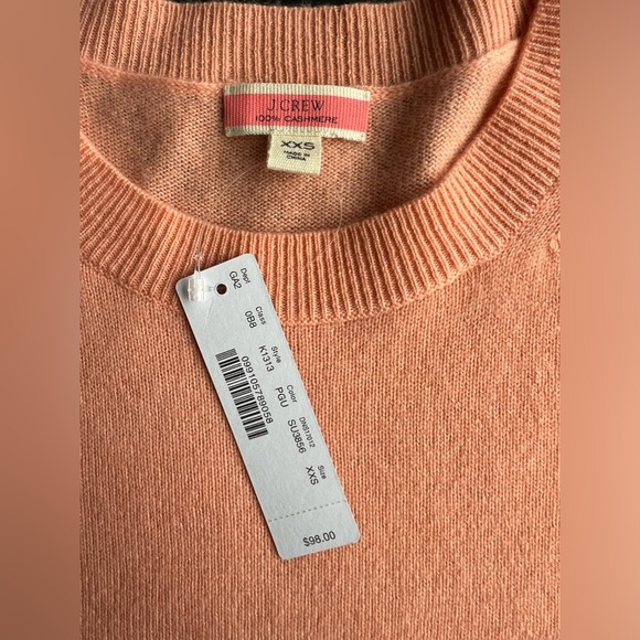 NWT J.Crew Cashmere Sweater.  Sz  XXS, side slits.  Tangerine/Orange Creamsicle. - Picture 2 of 6